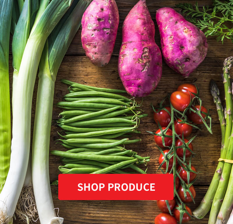 variety of produce on a wooden background